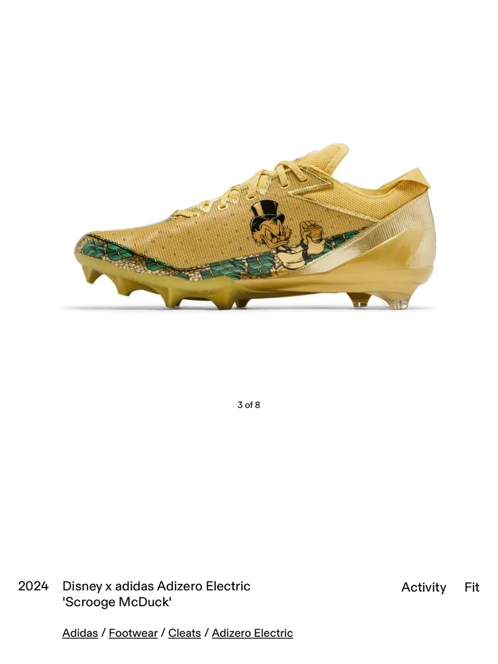 NEW Adidas Adizero Electric Disney Football Cleats Men’s Scrooge McDuck Money 13